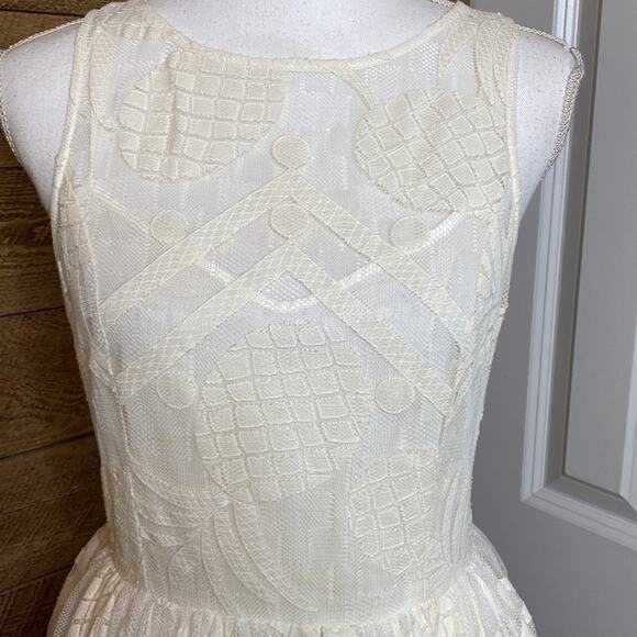 Anthropologie Maeve Pineapple Lace Fit And Flare Dress Sleeveless Size 4 Ivory - Picture 8 of 11